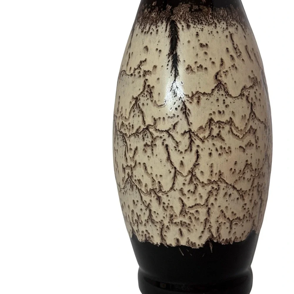 Vintage Haeger Lava Glaze Vase Black Brown Beige Textured‎ Art Deco Mid-Century